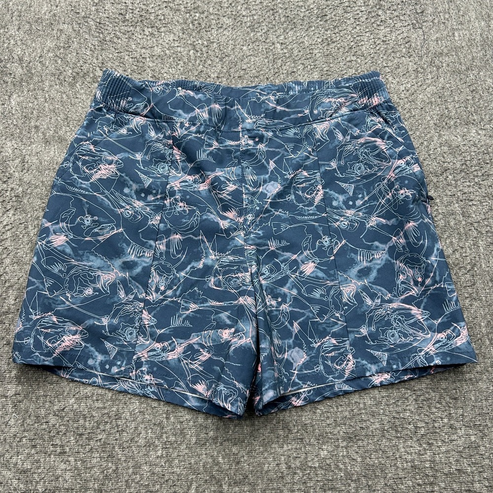 Columbia Tidal II PFG Shorts Women M Blue Pink Fish Frenzy Print 5” Quick Dry